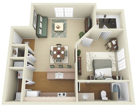 Floor plan for 1 bed, 1 bath, 680 sqft